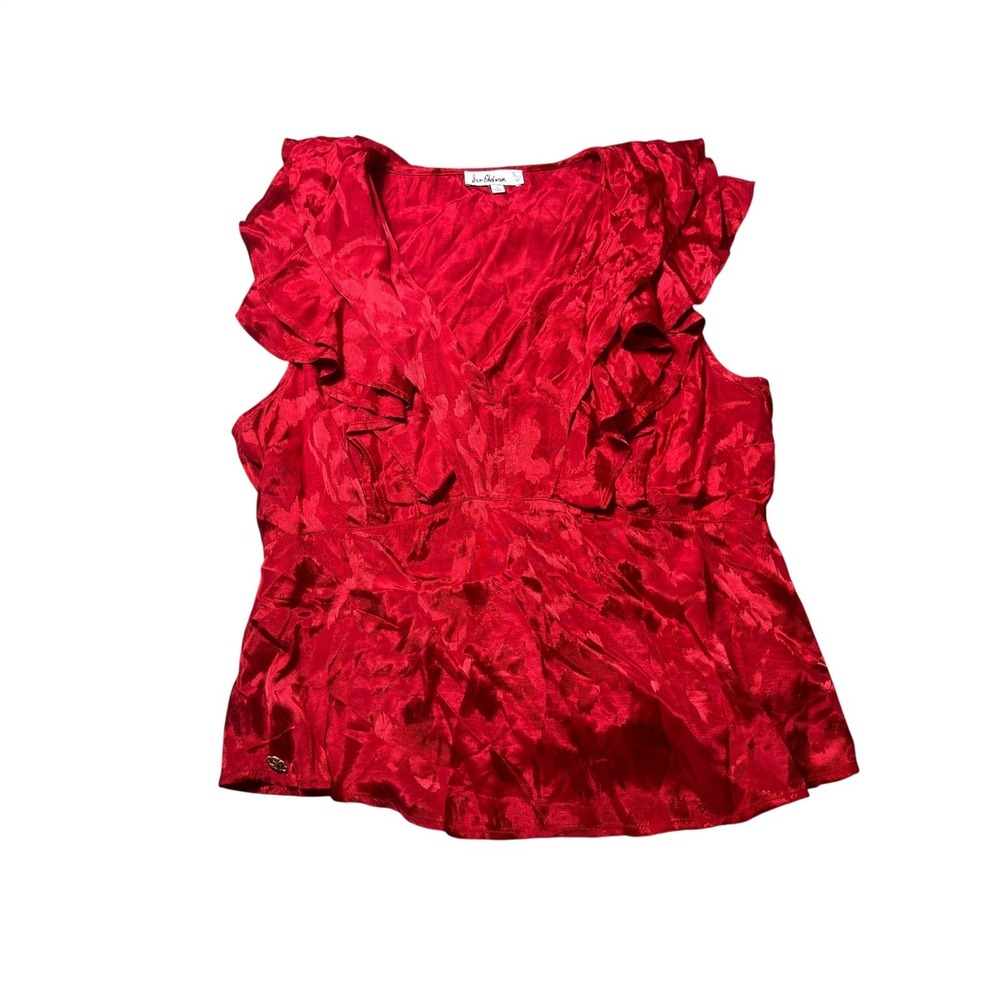 Sam Edelman Red Jacquard Ruffle Blouse Womens‎ Small Romantic Statement Top